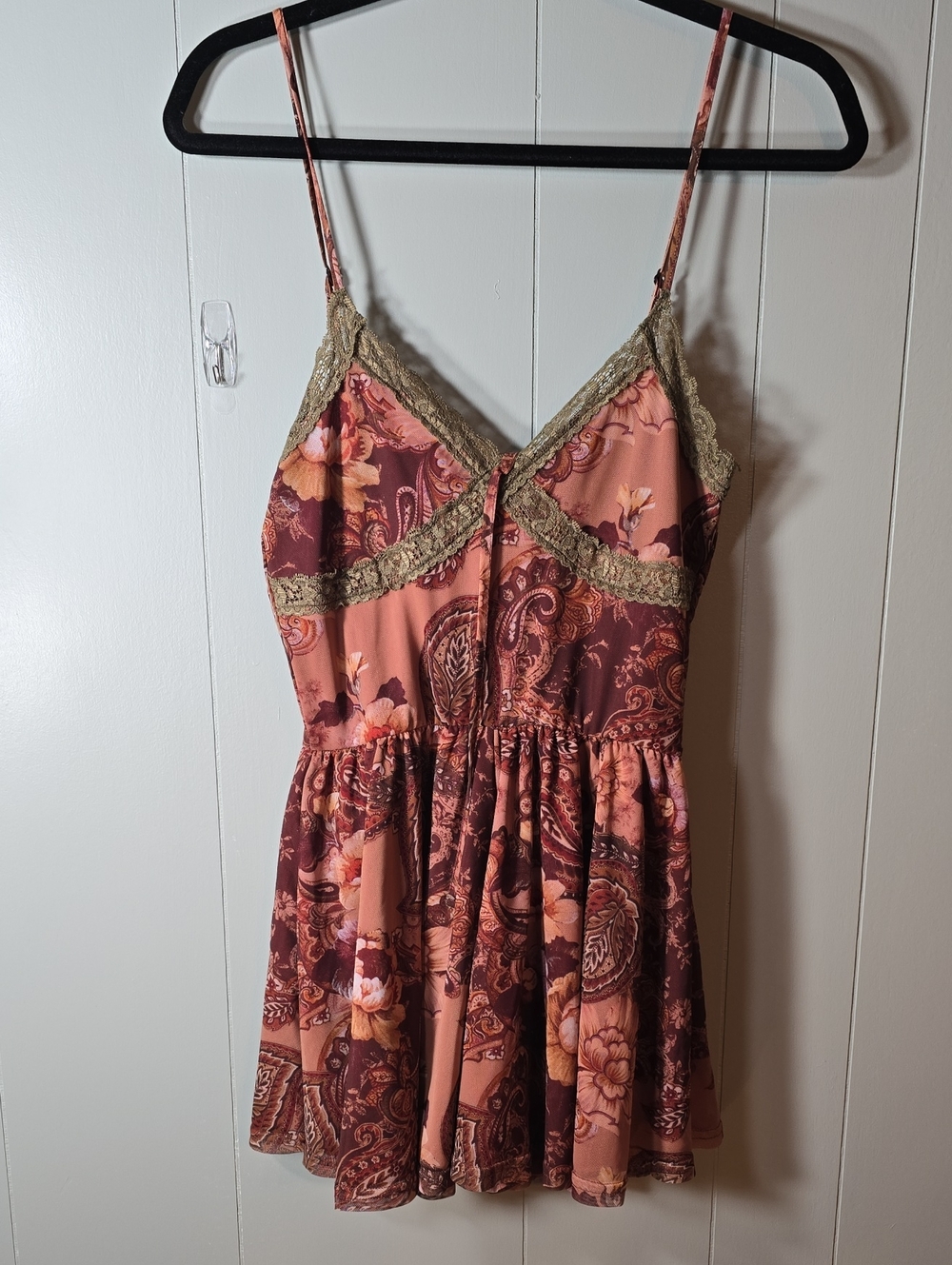 Urban Outfitters Lace-Trim Romper in Dusty Rose